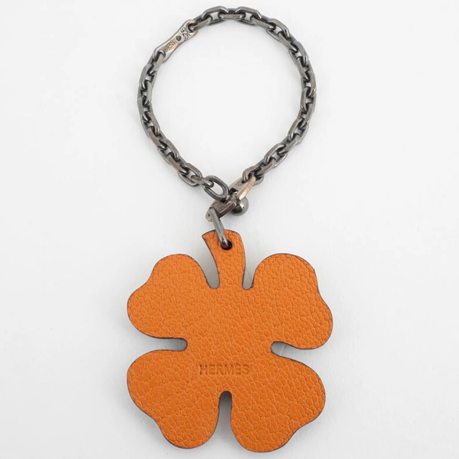 Hermès Hermes Lucky 4 Clover Bag Charm Green Leather Silver ref