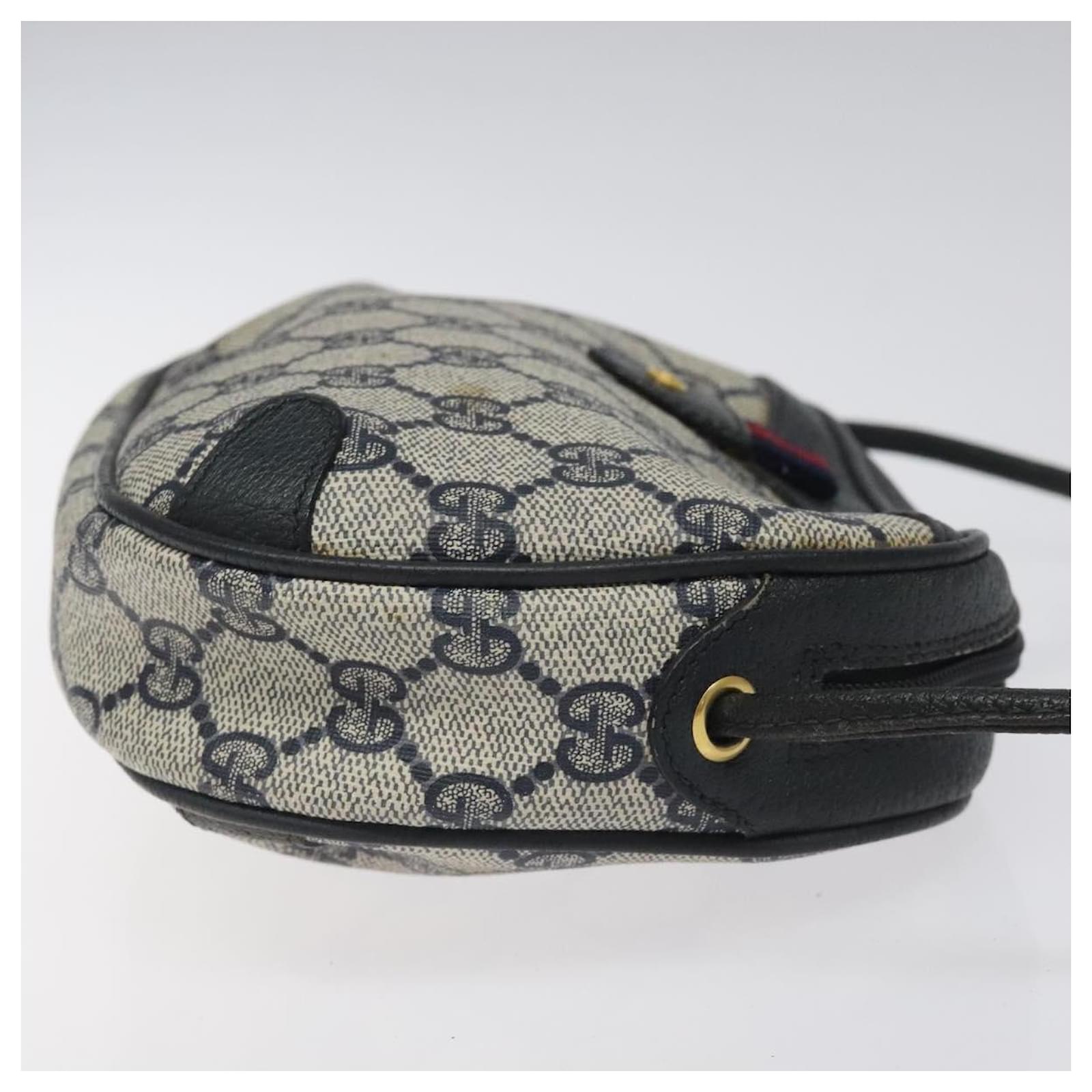 GUCCI GG Supreme Sherry Line Shoulder Bag PVC Navy Red 89 02