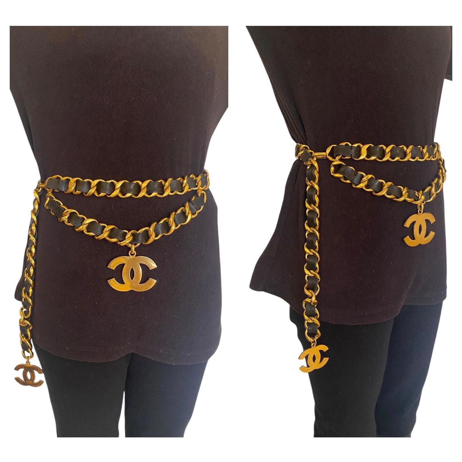Iconic Vintage Chanel 93P Jumbo Gold Chain CC Logo Black 