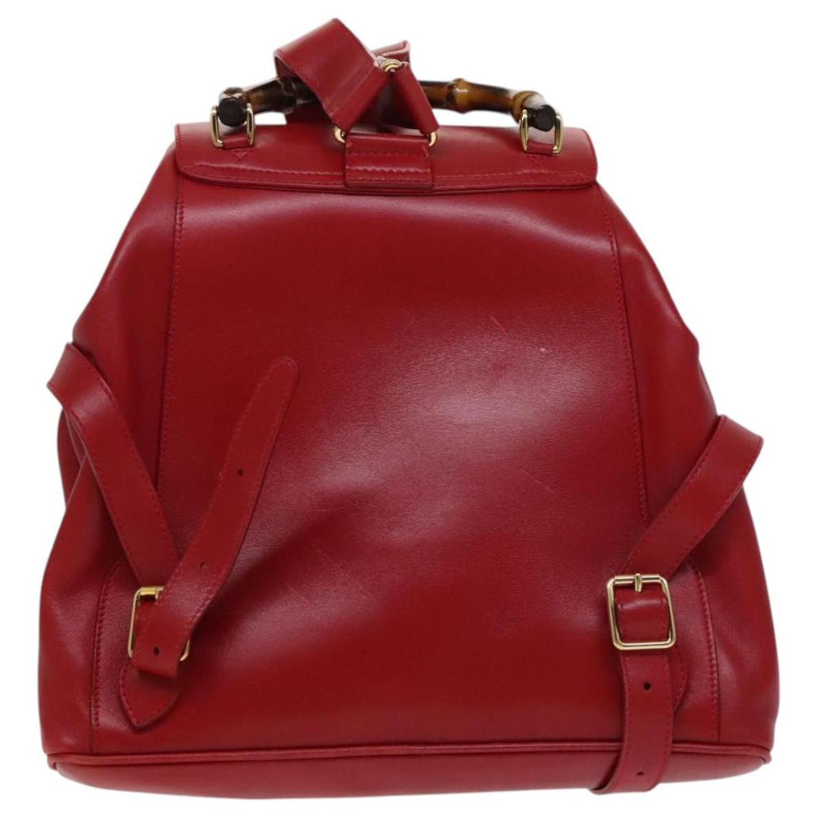 GUCCI Bamboo Backpack Leather Red Gold 003 2058 0016 Auth  display picture 3