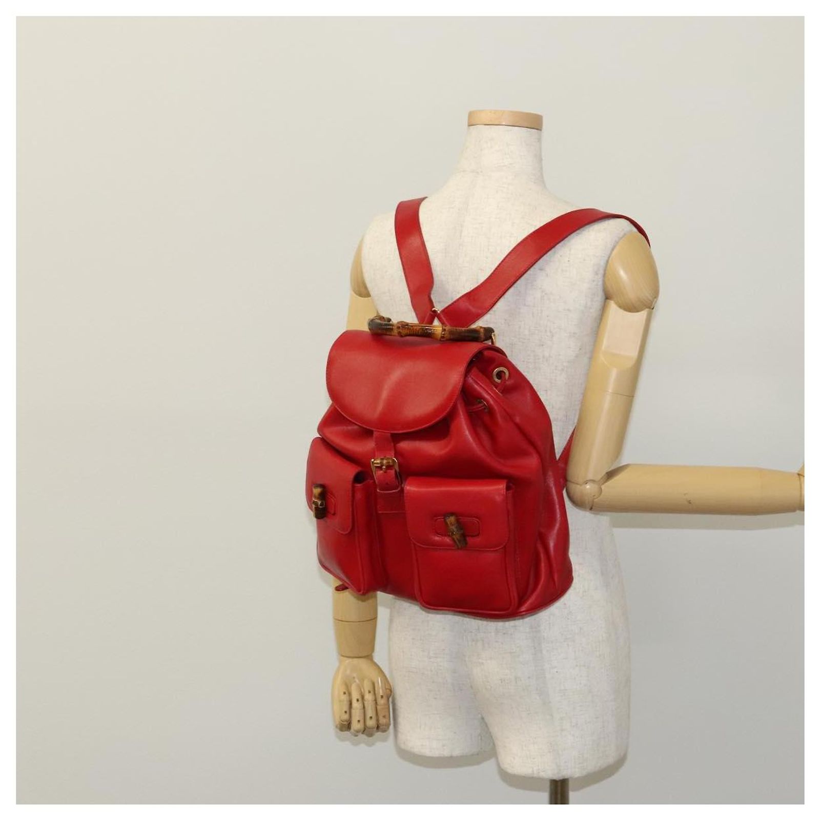 GUCCI Bamboo Backpack Leather Red Gold 003 2058 0016 Auth 156257 GUCCI Bamboo Backpack Leather Red Gold 003 2058 0016 Auth  main image 3