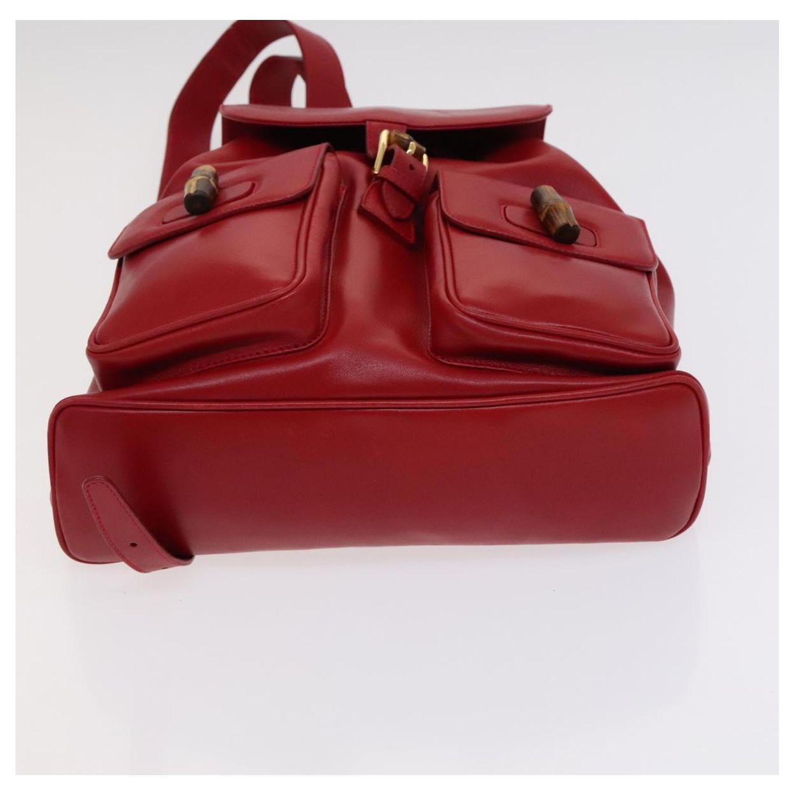 GUCCI Bamboo Backpack Leather Red Gold 003 2058 0016 Auth  display picture 1