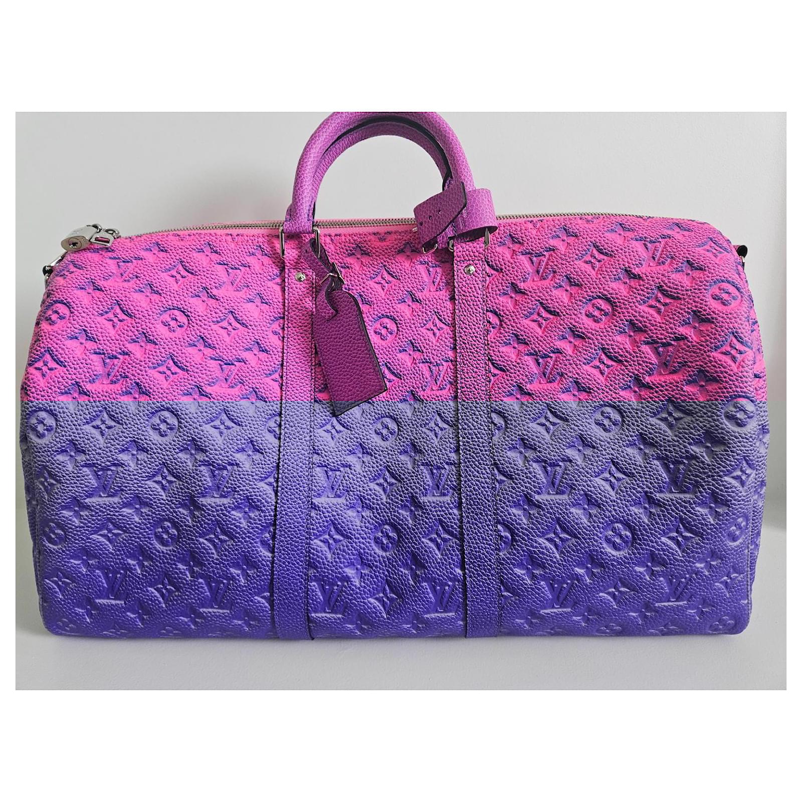 Keepall Louis Vuitton Travel bag Pink Blue Leather  ref.2081348