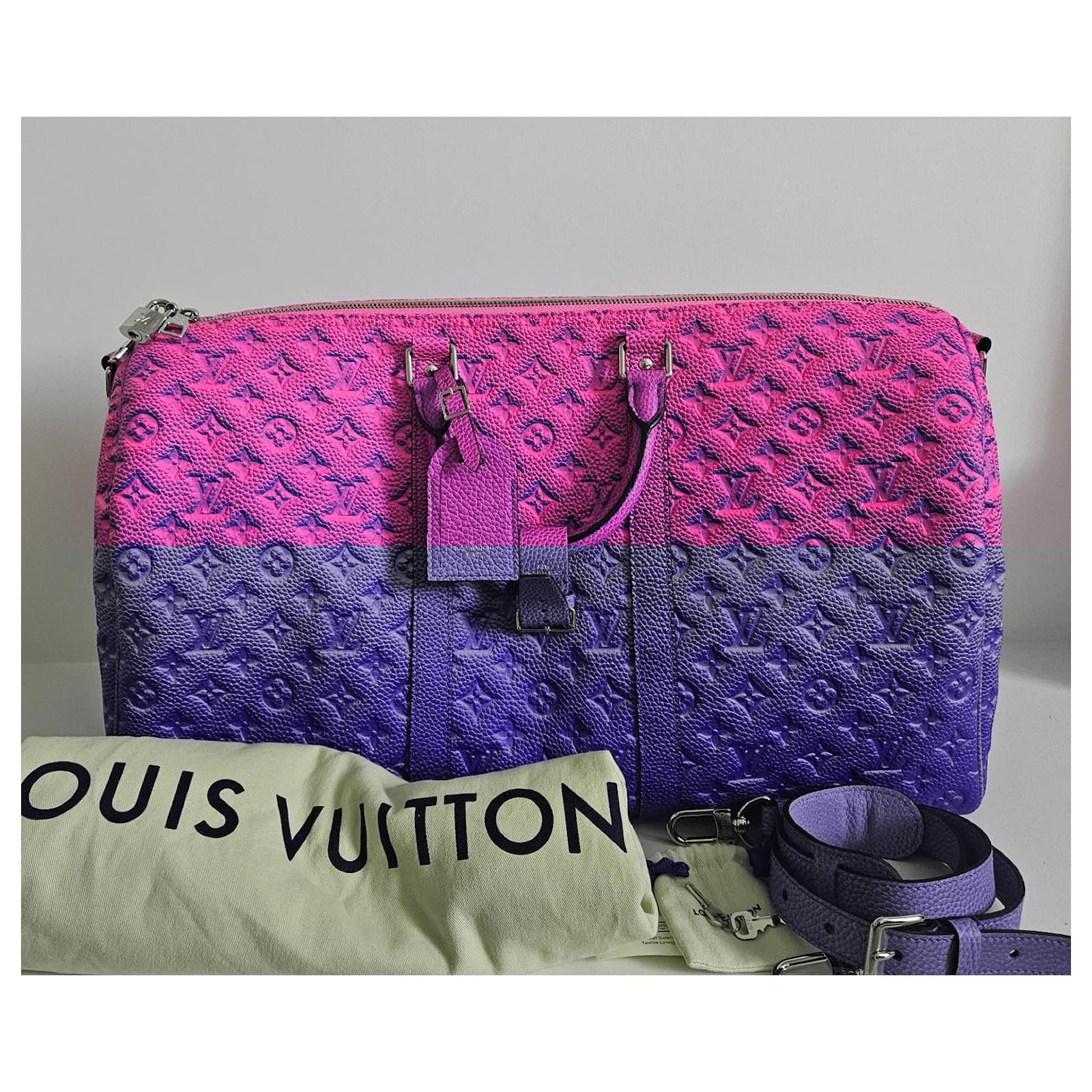 Keepall Louis Vuitton Travel bag Pink Blue Leather  ref.2081348