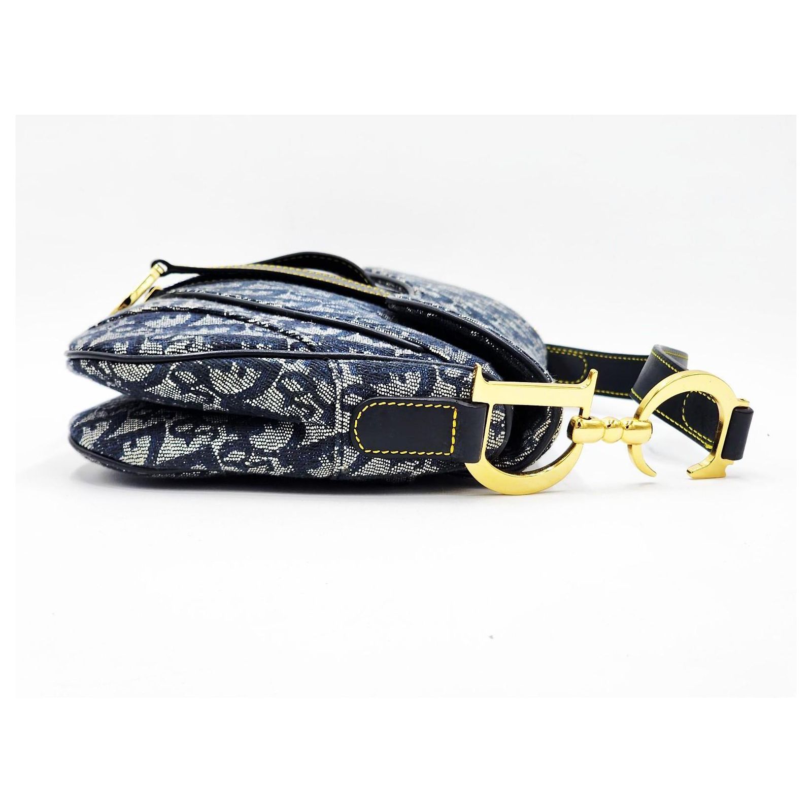Christian Dior Vintage Trotter Double Saddle Bag Navy blue Cloth