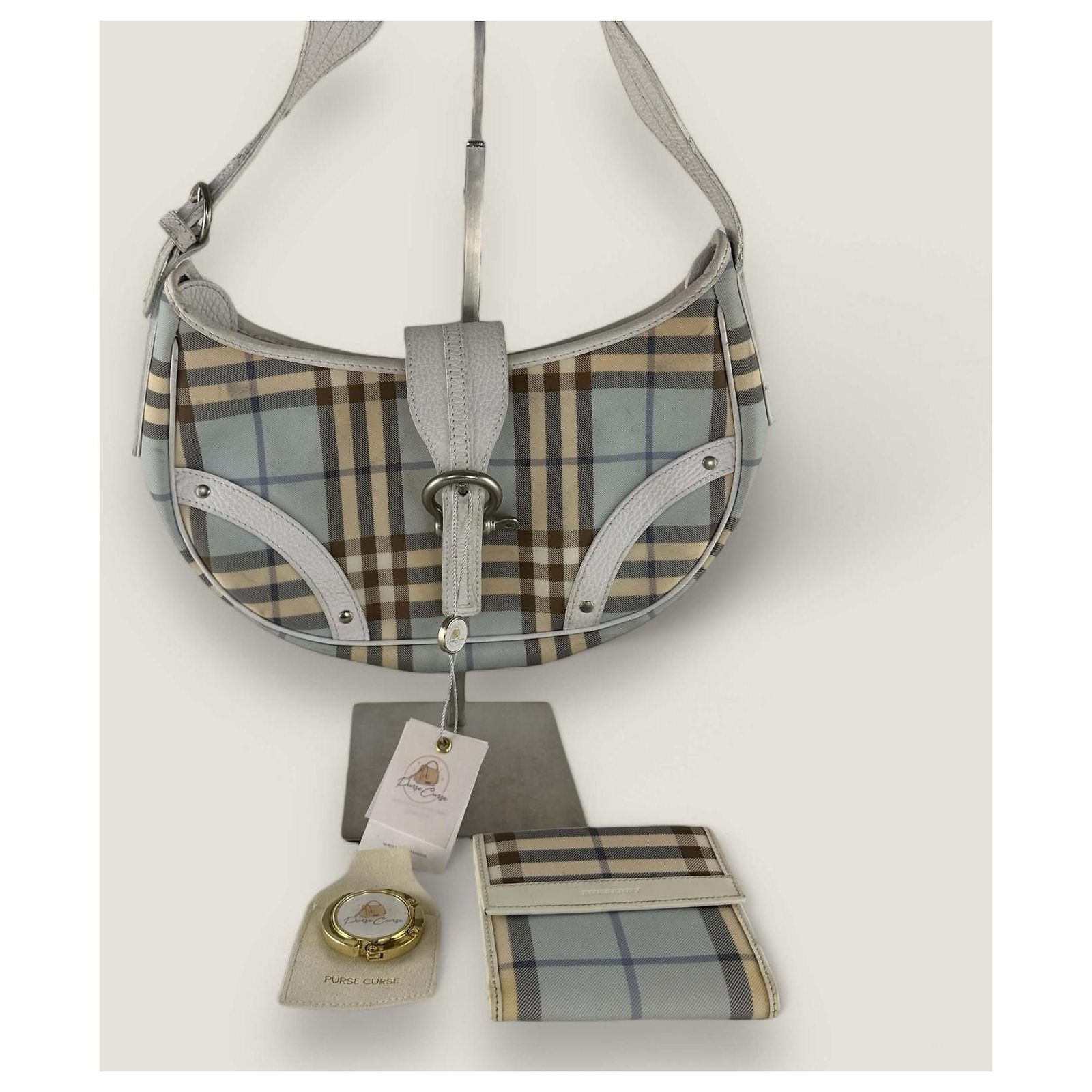 Burberry London Nova Hobo shoulder Bag & wallet blue Check ref 