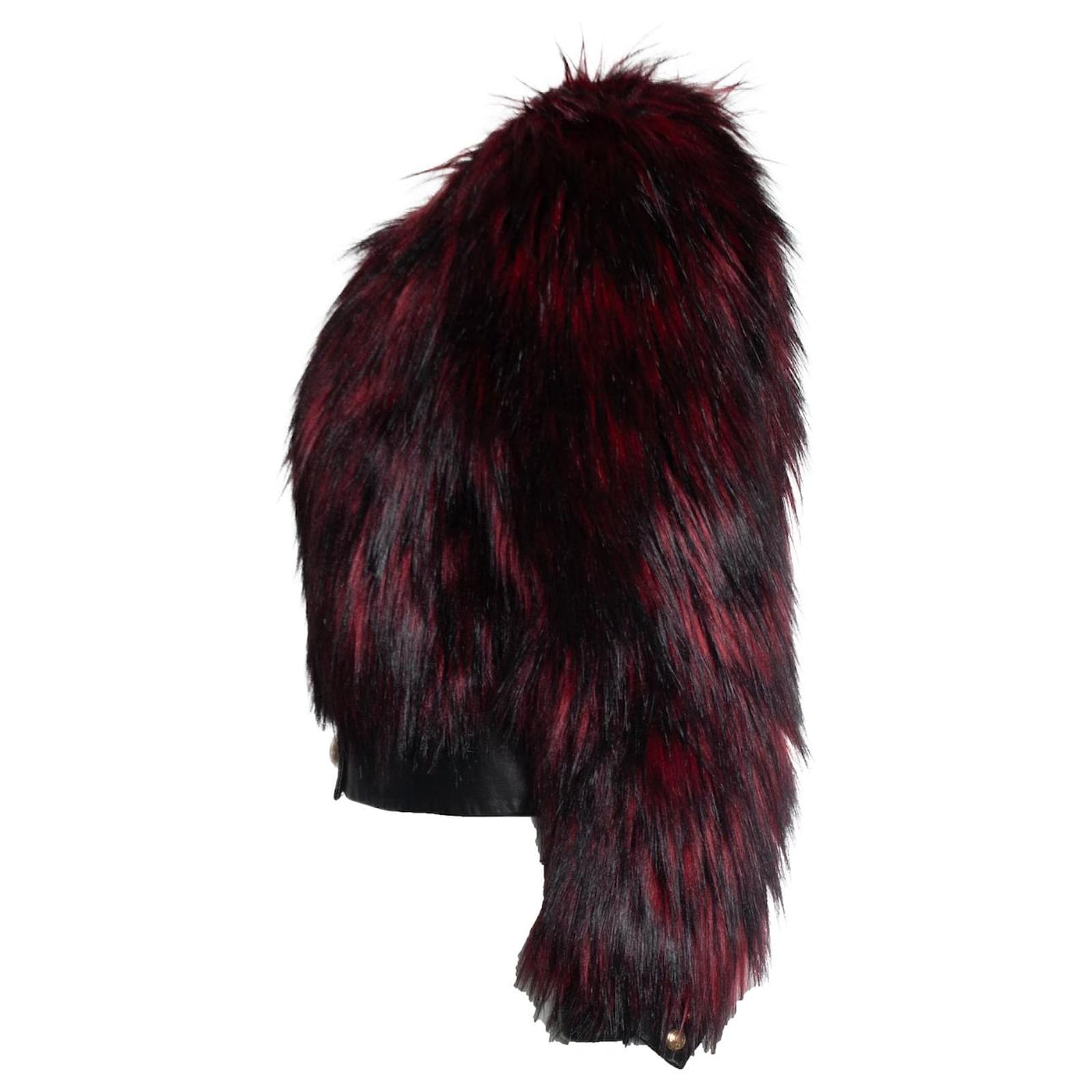 Autre Marque Balmain x H&M, faux fur jacket in burgundy Red