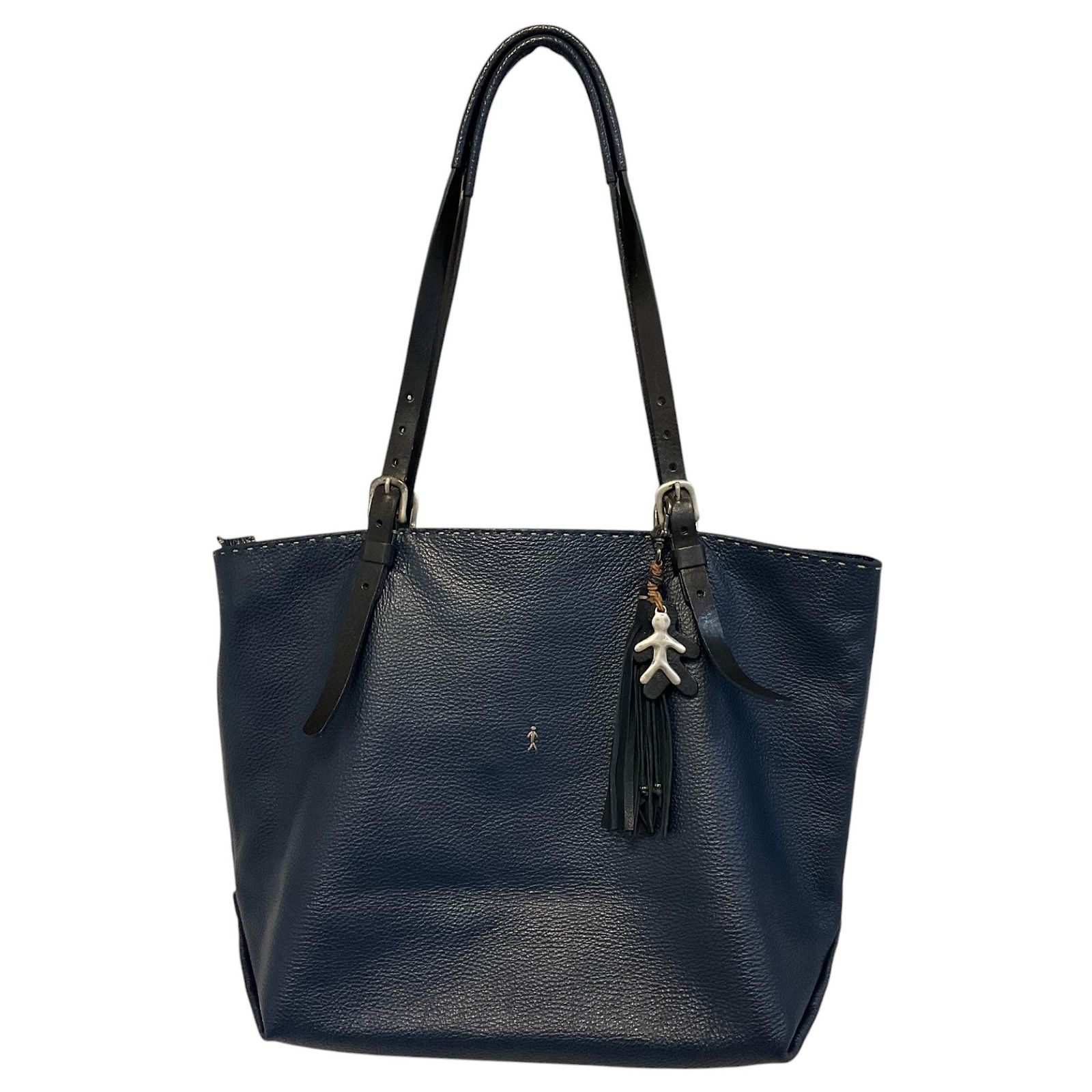 Henry Béguelin Henry Beguelin Navy Blue Pebbled Leather Tote Bag