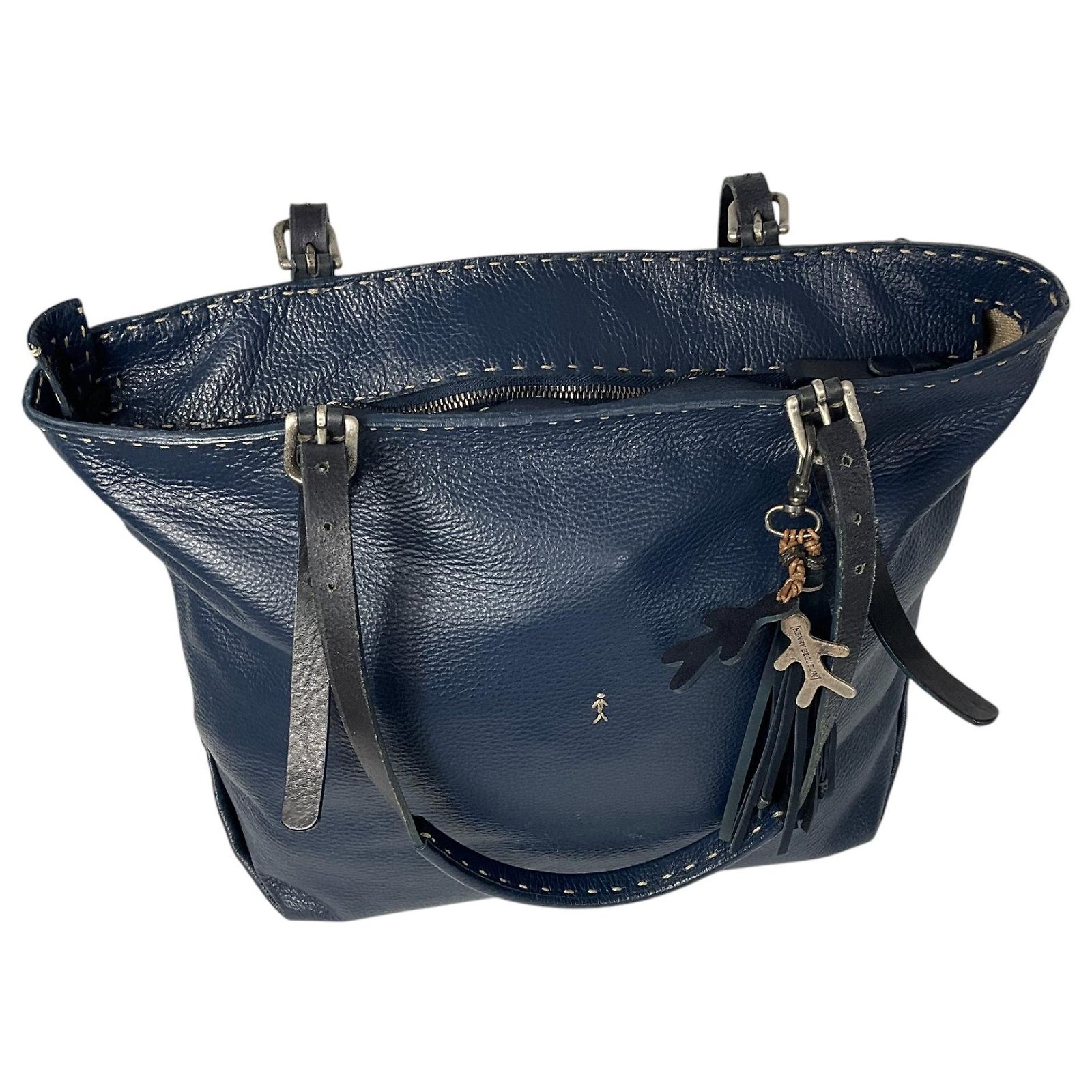 Henry Béguelin Henry Beguelin Navy Blue Pebbled Leather Tote Bag