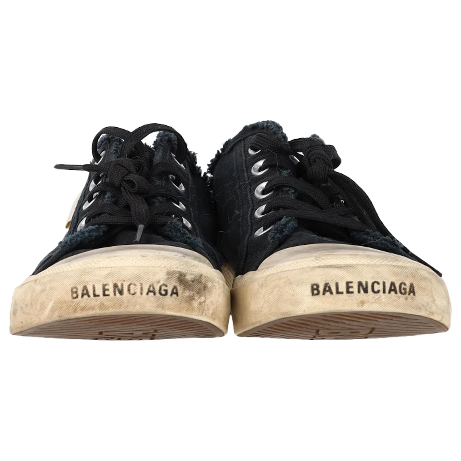 Balenciaga Paris Distressed Open-Back Sneakers in Black