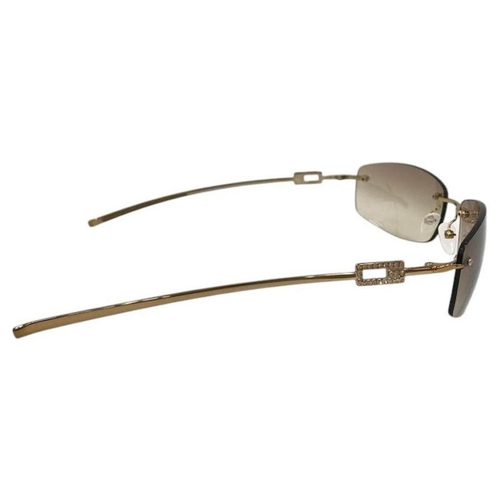 Gucci Gold Brown Tinted Rhinestone Rimless Sunglasses GG 1784
