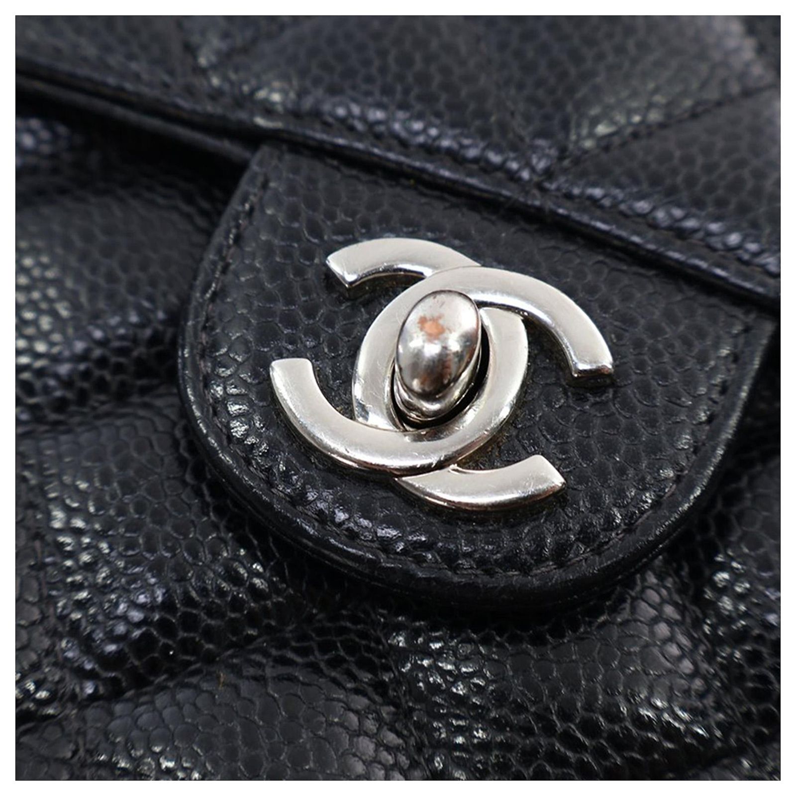 Chanel Black Mini Square Classic Quilted Caviar Flap Leather ref ...
