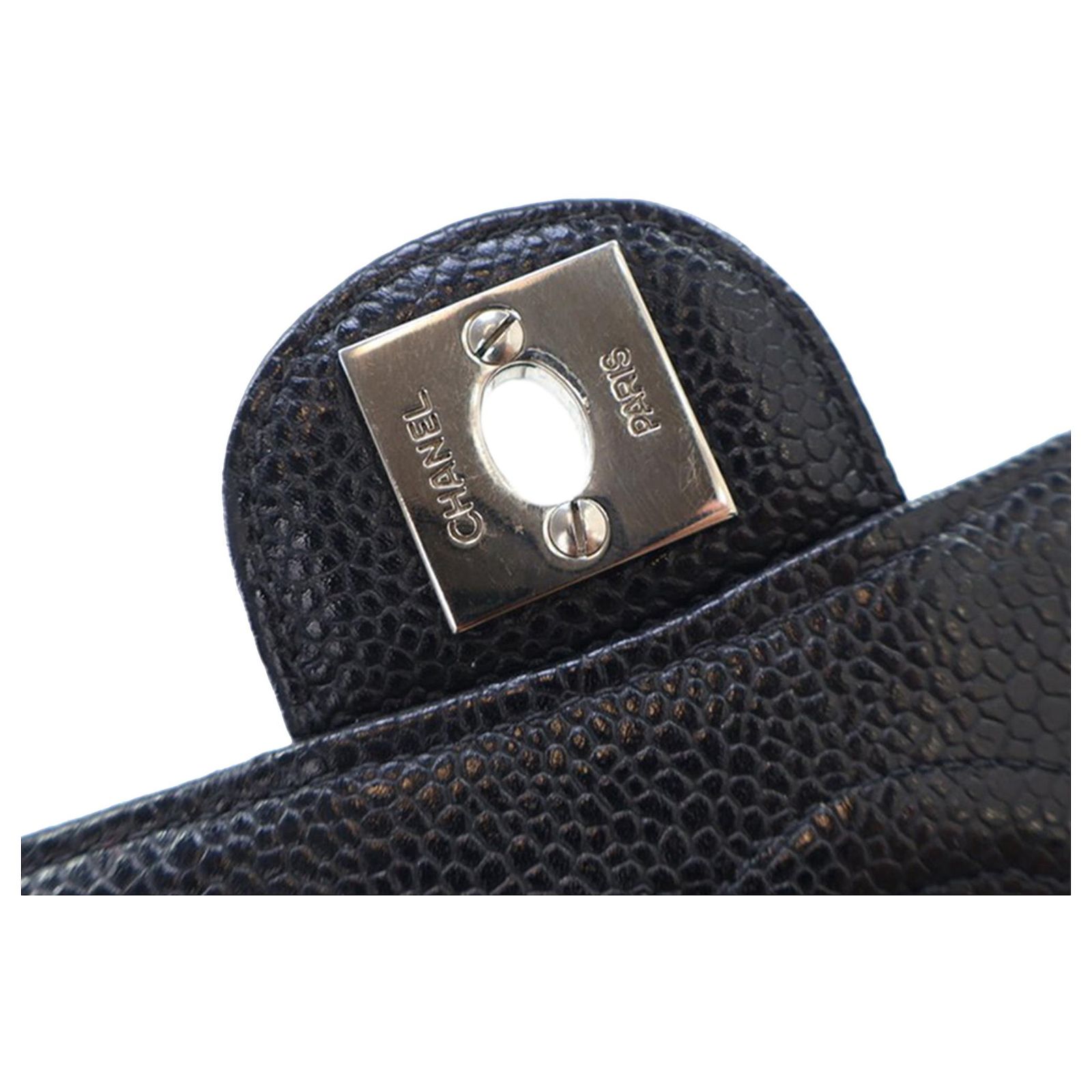 Chanel Black Mini Square Classic Quilted Caviar Flap Leather ref ...