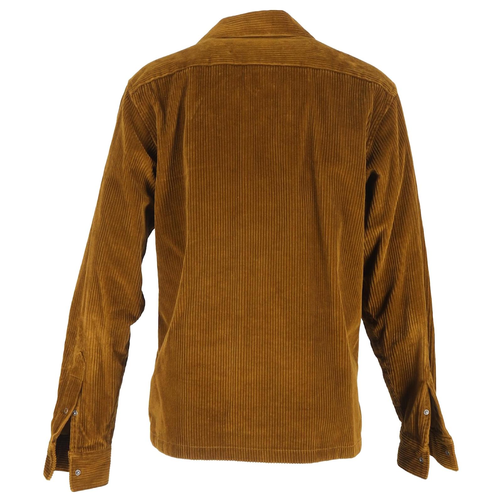 Acne Studios Denver Button-Down Overshirt in Brown Corduroy Red