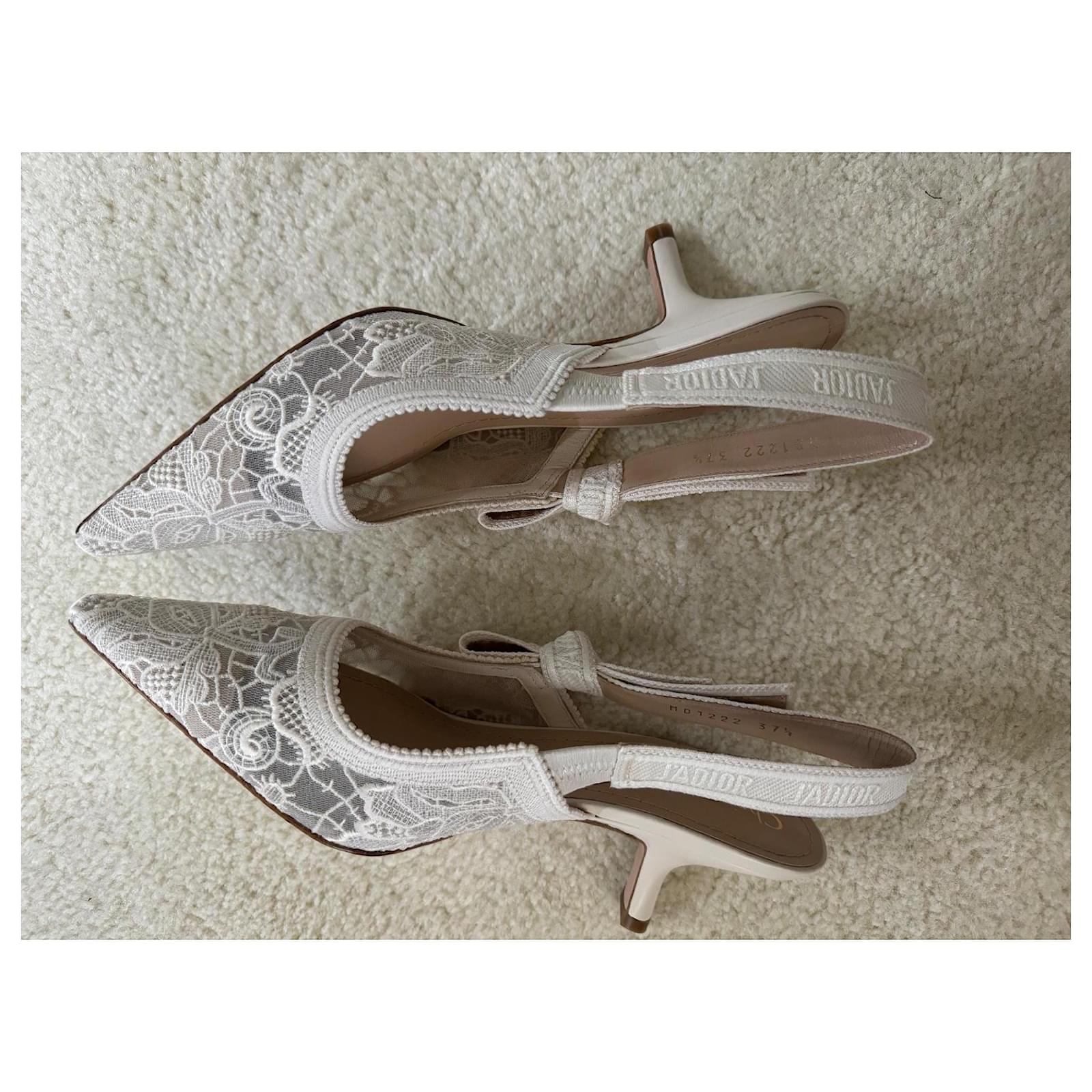 J'Adior cotton lace embroidery slingbacks White Cloth