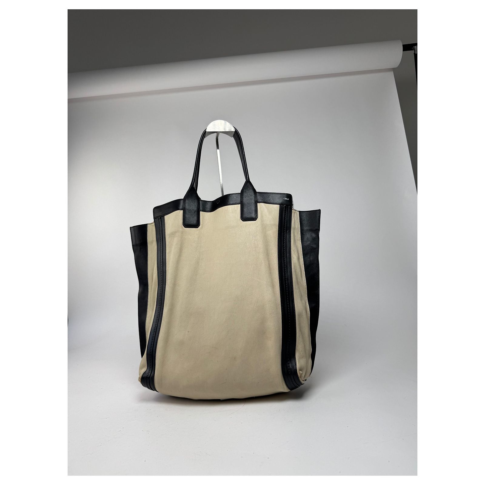 Chloé Vintage Chloe Alison leather Shopper Bag beige black ref 