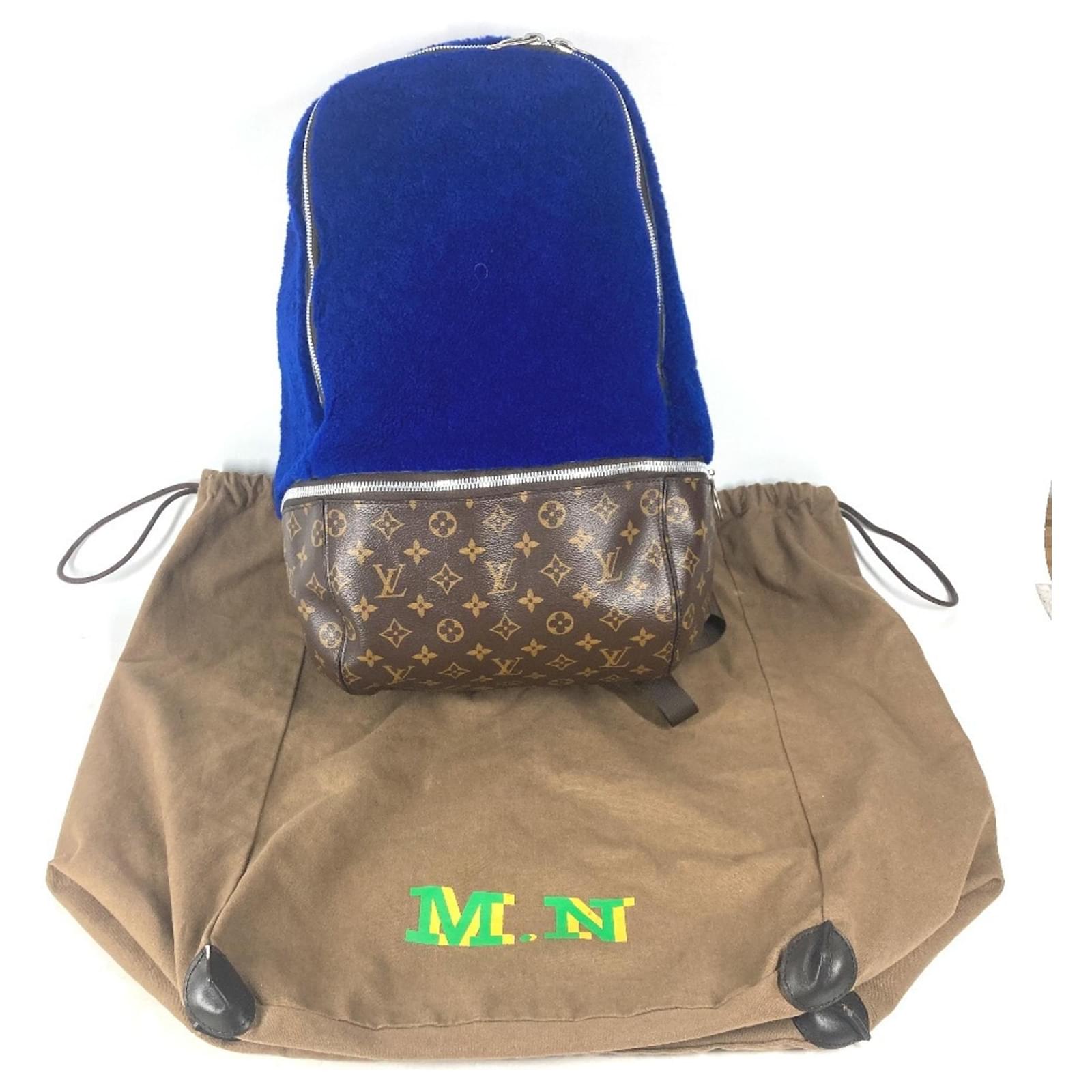 Louis Vuitton Monogram Marc Newson Collaboration Backpack Brown Blue Leather Patent leather Cloth  ref.2106970