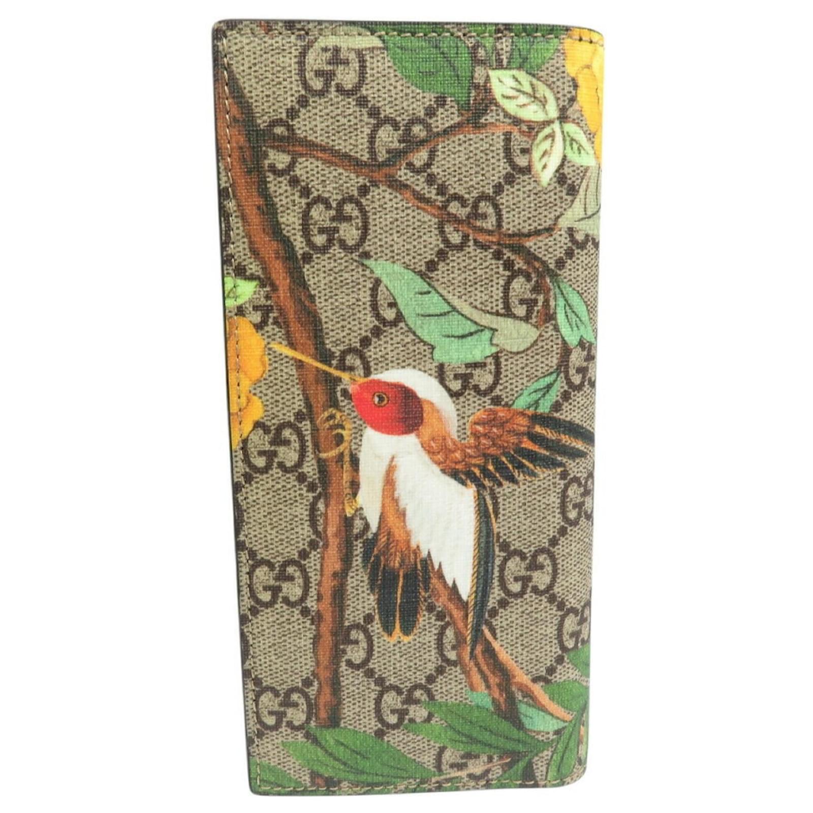 Gucci Tian Bird GG Supreme Leather Long Wallet Beige Cloth ref