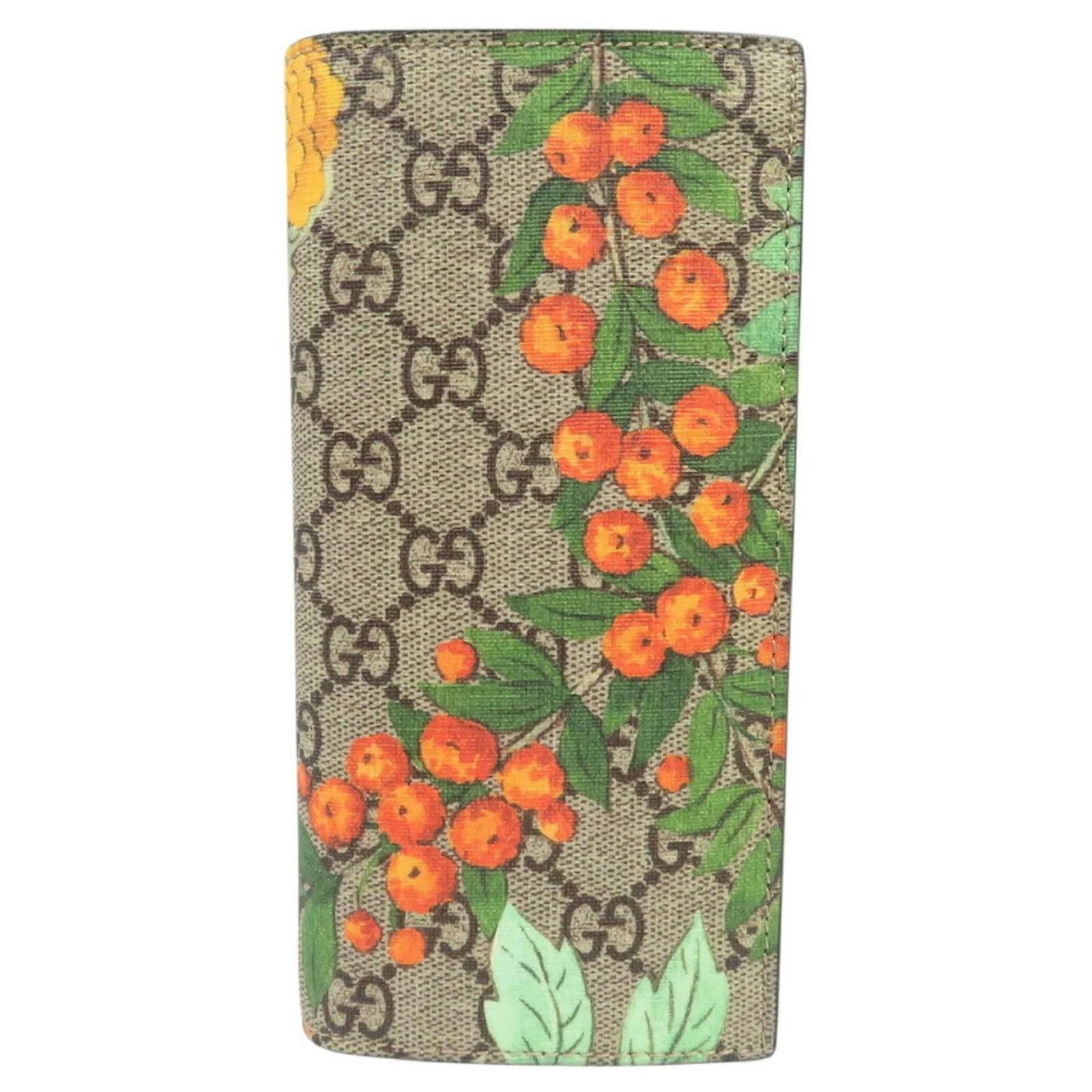 小物 GUCCI Tian Tropical Bird Bifold Wallet Gucci Tian Bird GG Supreme Leather Long Wallet Beige Cloth