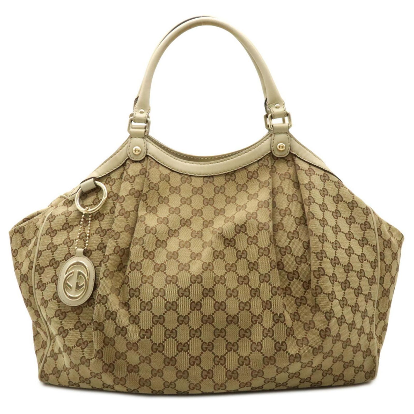 Gucci GG Canvas Sukey Tote Bag Beige Cream Khaki Leather Cloth ref ...
