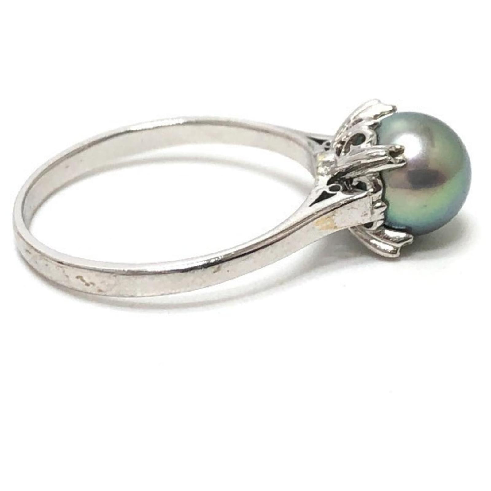 Anillo de aniversario de perla negra en oro blanco de 14K Tasaki