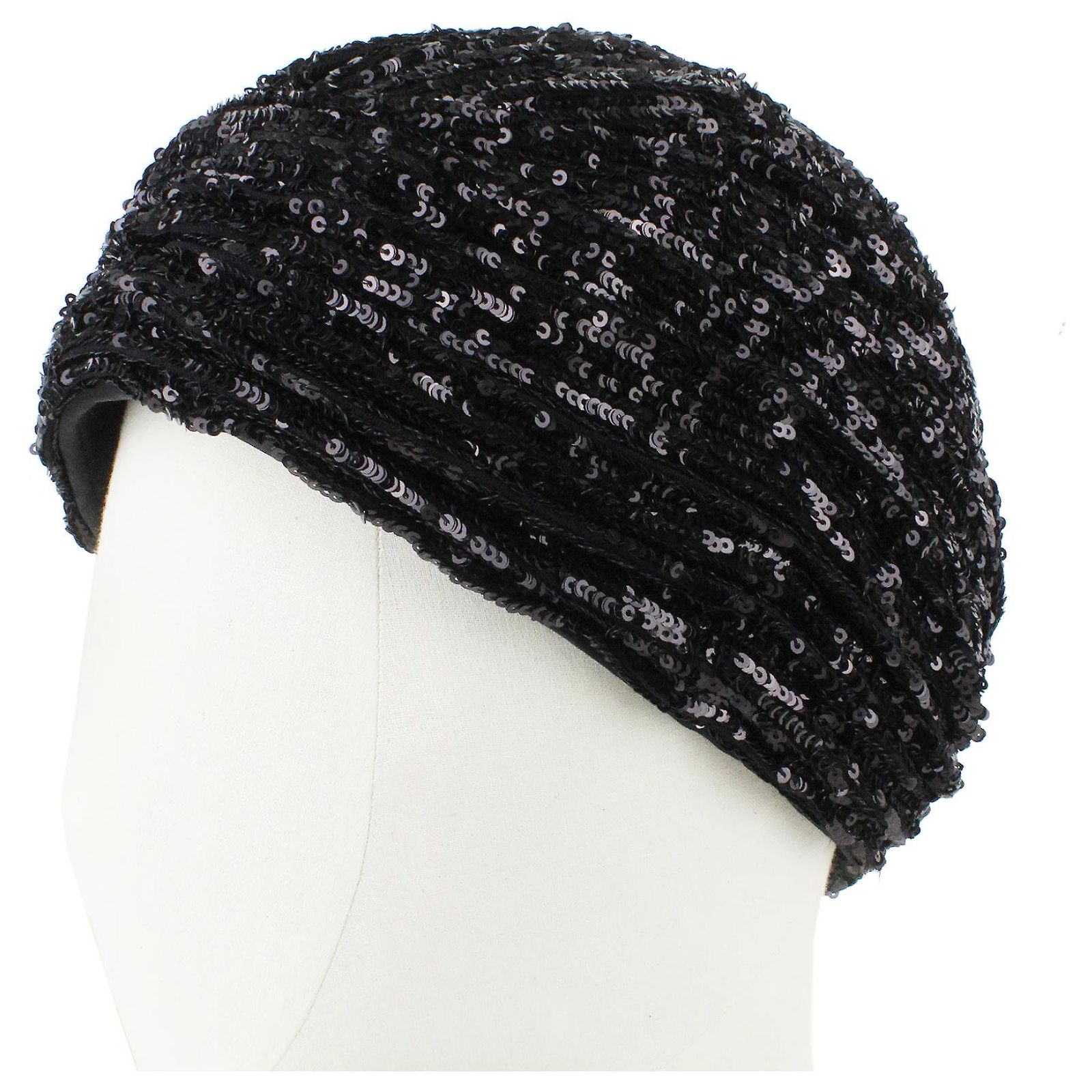 Saint Laurent Sequinned Turban Black Polyamide ref.2131447 
