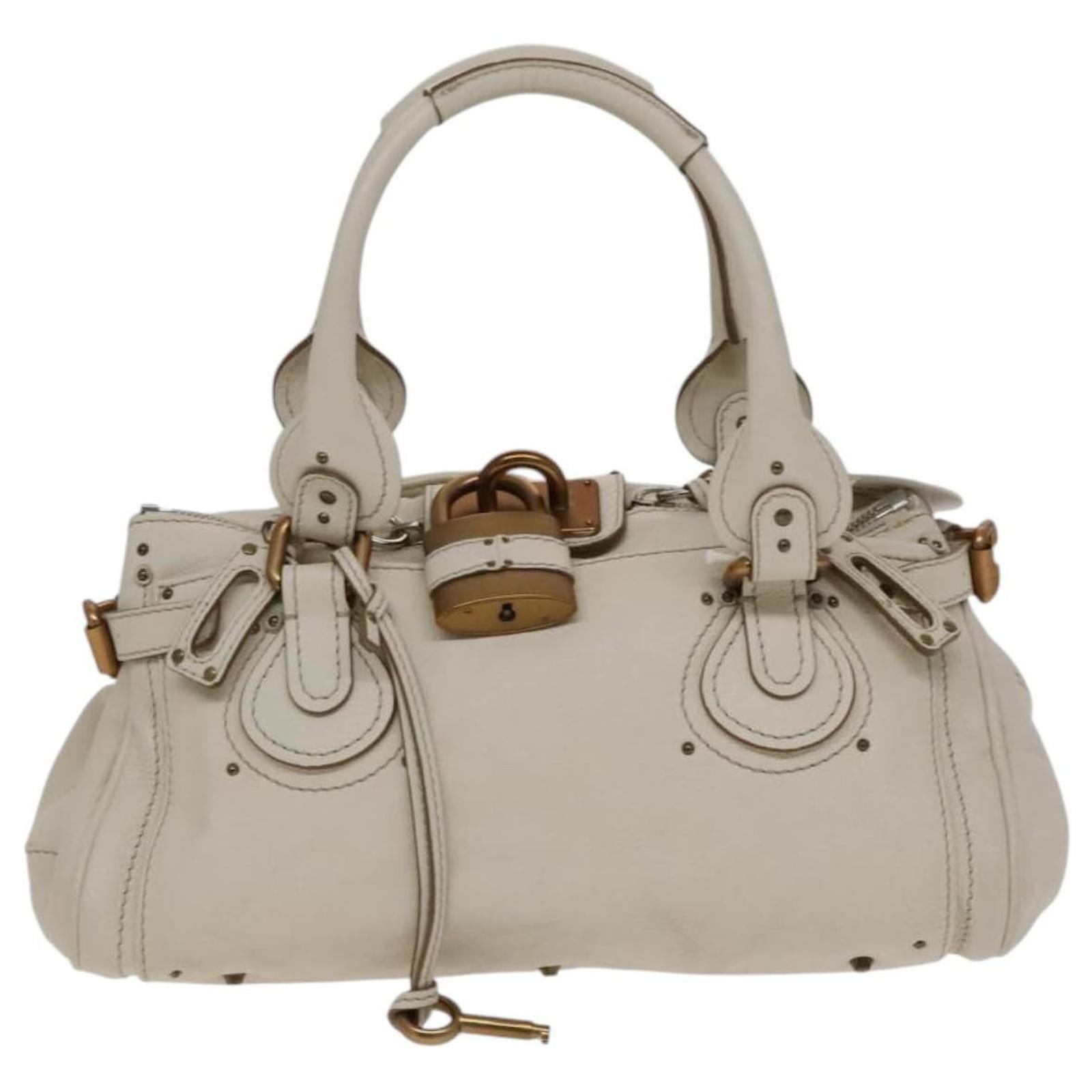 Chloé Chloe Paddington Hand Bag Leather Beige Gold Silver