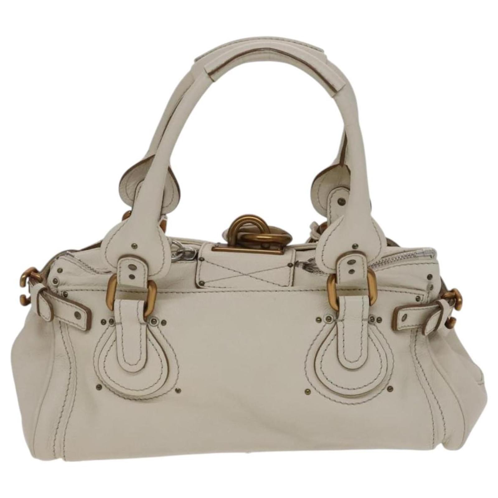 Chloé Chloe Paddington Hand Bag Leather Beige Gold Silver