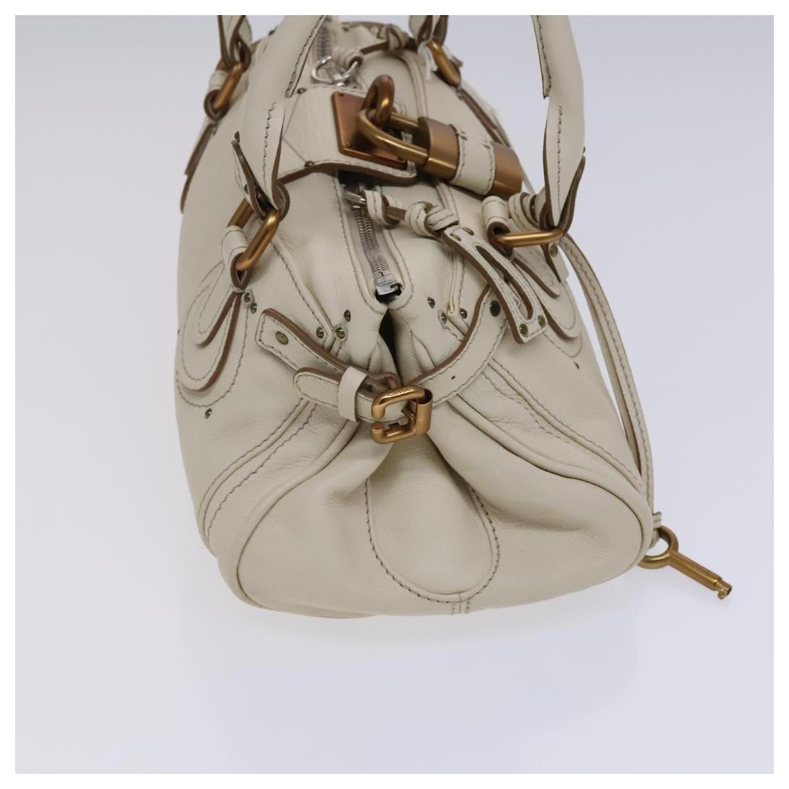 Chloé Chloe Paddington Hand Bag Leather Beige Gold Silver
