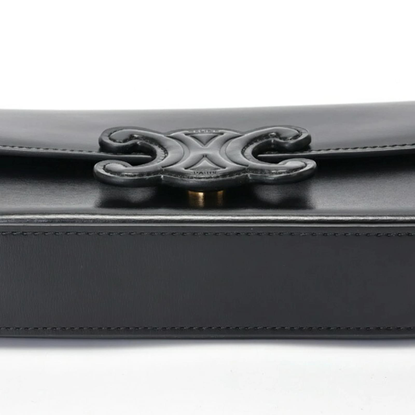 Céline Celine Cuir Triomphe Chain Shoulder Bag Black Leather