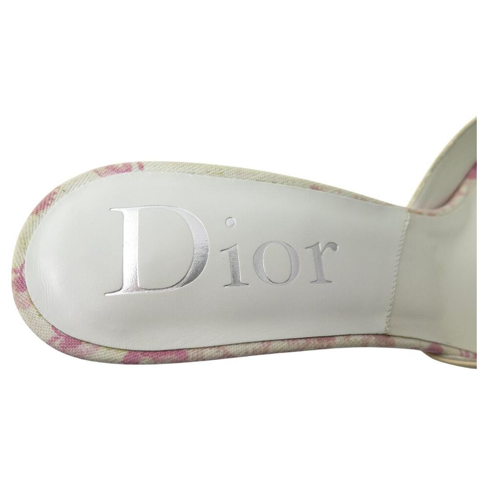 CHRISTIAN DIOR OBLIQUE CANVAS 38 LOGO FLOWER SANDALS MULES