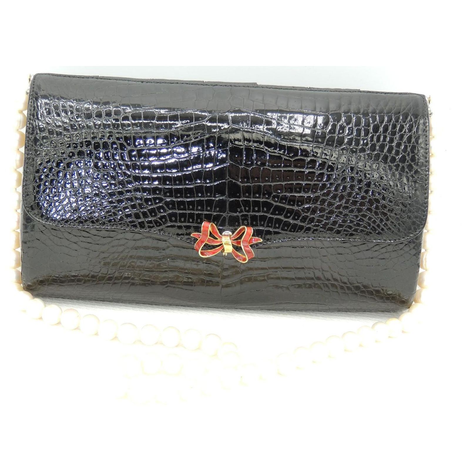 Pochette De Soirée Femme En Cuir Gaufré Crocodile – Fait Main, Couleur Naturelle – état Neuf Sans étiquette