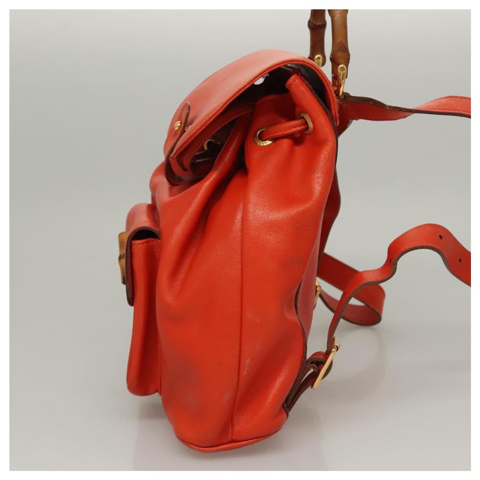 Gucci Bamboo Backpack 003 2058 0030 Orange Suede Leather Women\'s GUCCI GUCCI Bamboo Backpack Leather Orange Gold 003 2058 0016 Auth  main image 3
