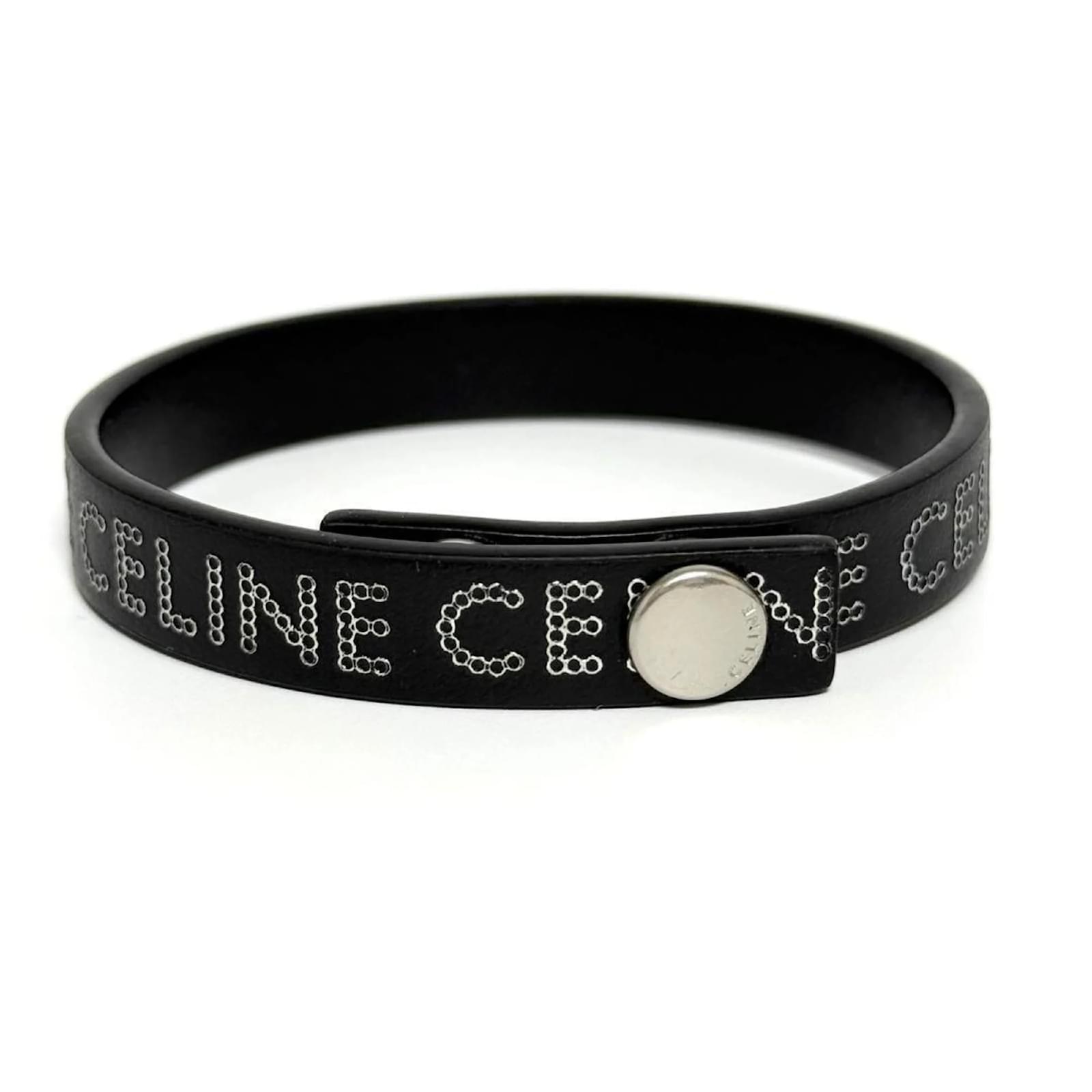 【CELINE】Black logo printed Scrunchy bracelet【ランク:Ａ】 Genuine CELINE Black & White Triomphe Silk Scrunchie Hair