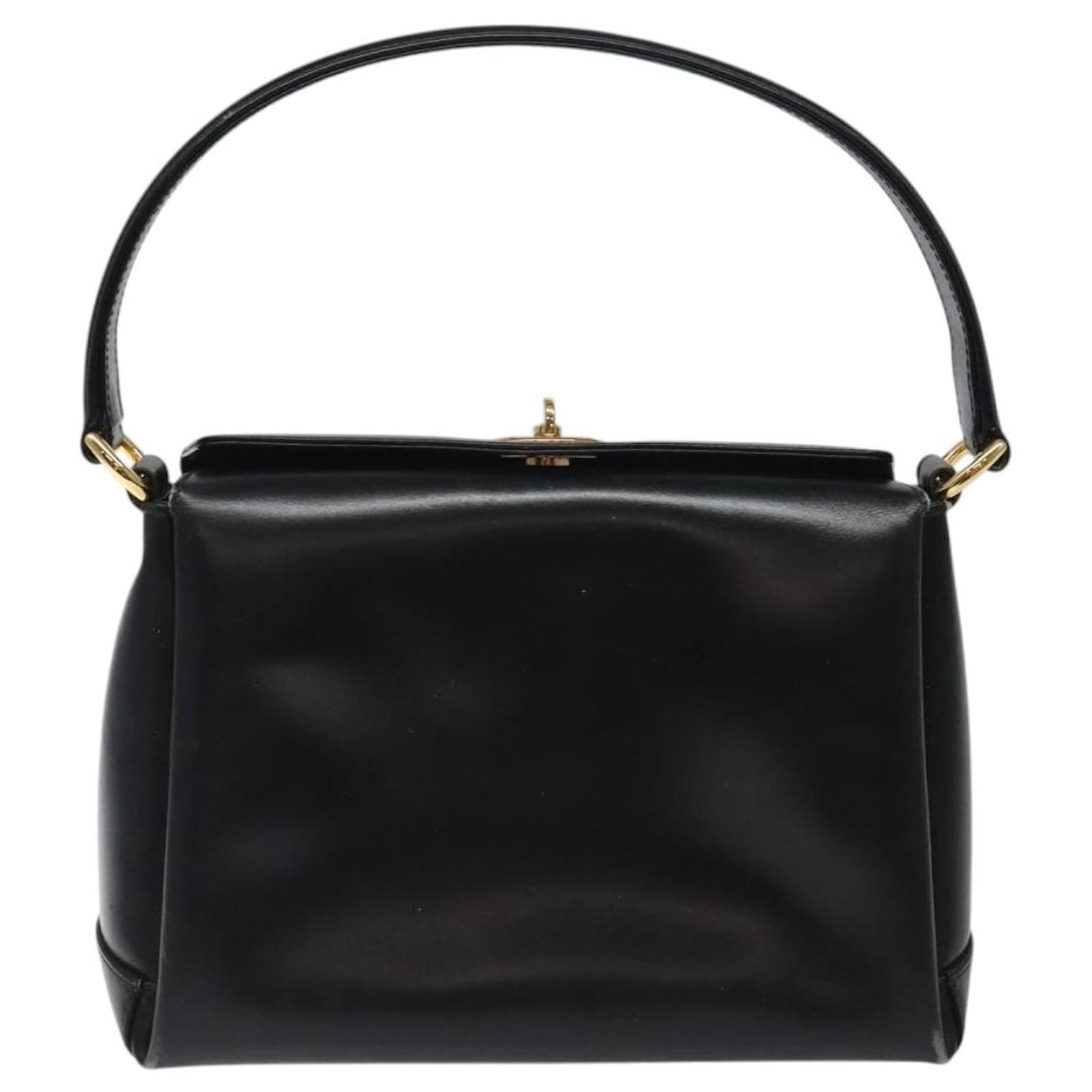 GUCCI Hand Bag Leather Black Gold 000 406 0025 Auth ep8345 Golden