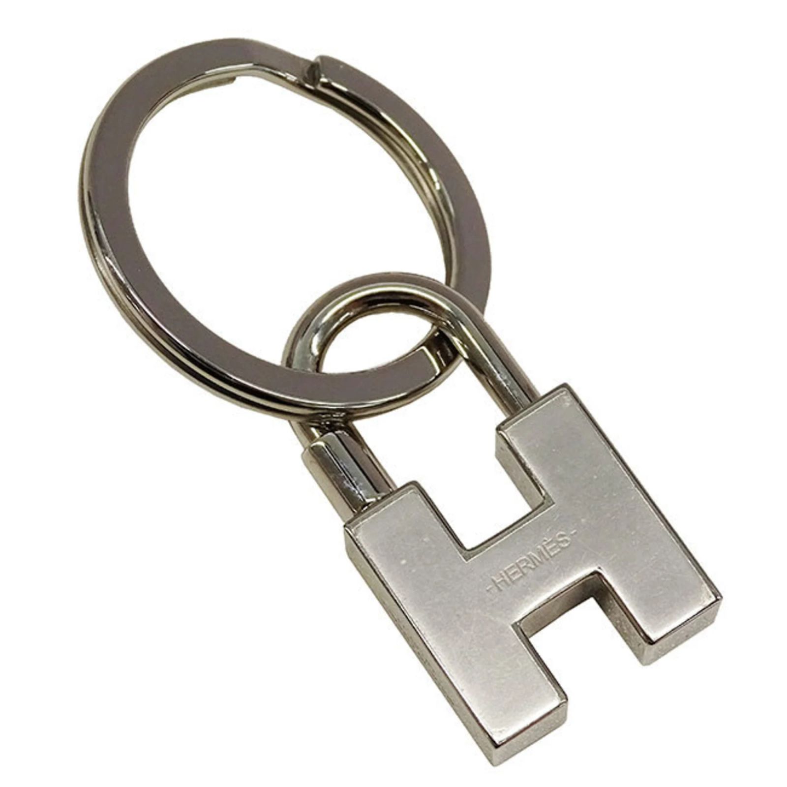 Porte-clés HERMÈS Authentique H Métallisé Argenté - Référence #5495, Occasion Très Bon état