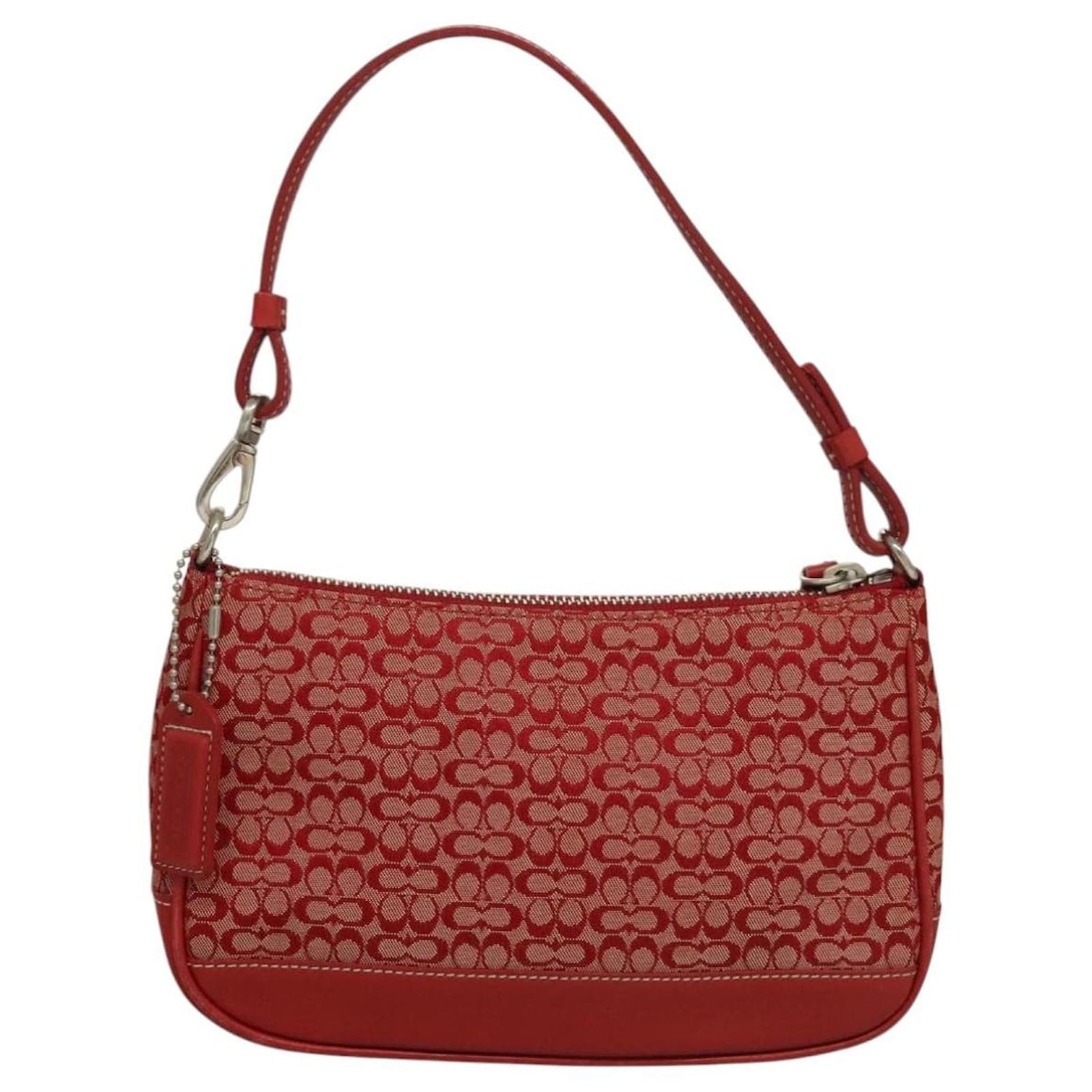 Coach Signature Accessory Pouch Canvas Red Auth yk17734 (Sold