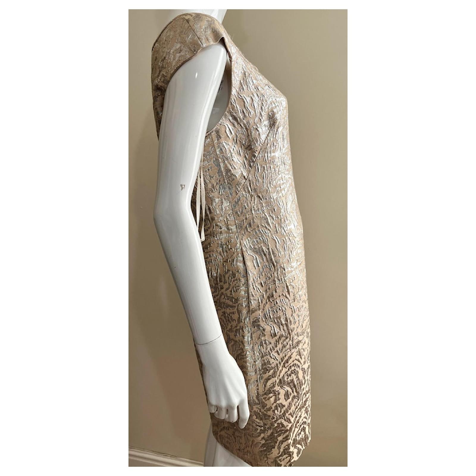 Marchesa Golden lam jacquard sheath dress Silk Cotton Metal ref.1372034 -  Joli Closet