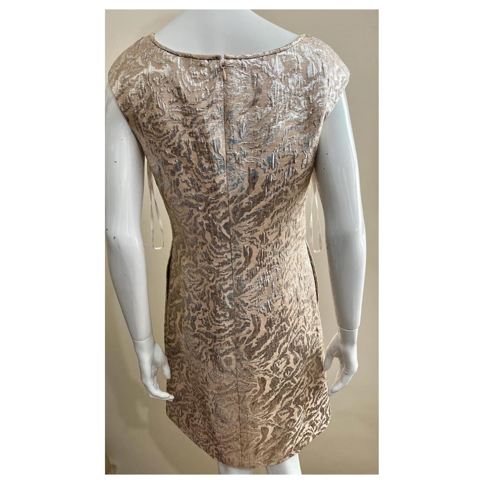 slim fit dress slacks Marchesa Notte Embroidered Foiled Tea-Length Dress