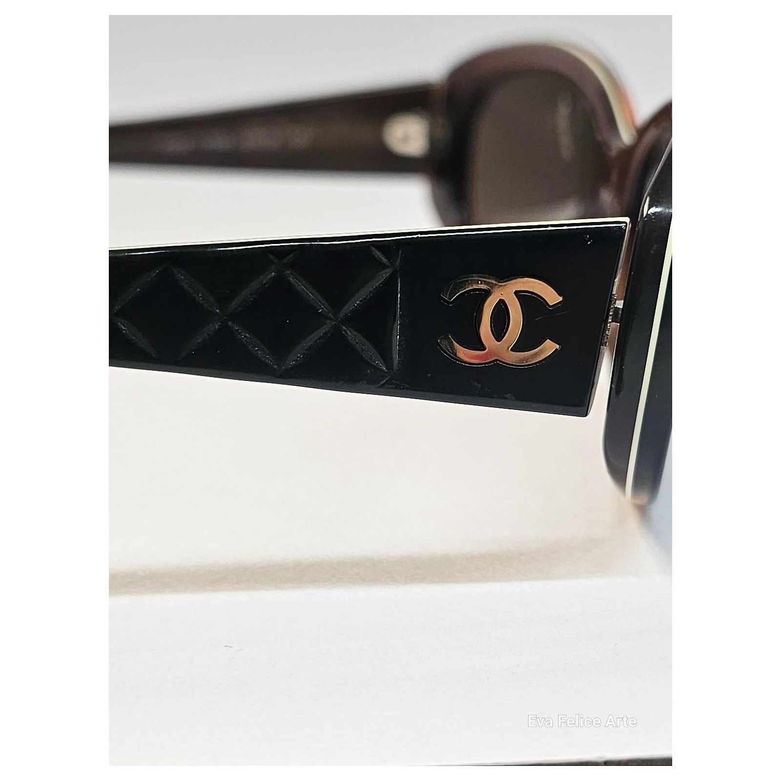 CHANEL Black Quilted Temple Sunglasses with Gold CC Accent CHANEL Black Sunglasses with Quilted Case and Gold CC Detail main image 2