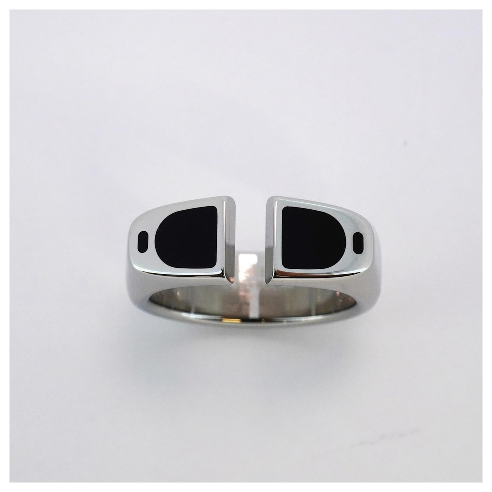 Hermès Hermes Etrier Metal Band Ring Black Silvery ref