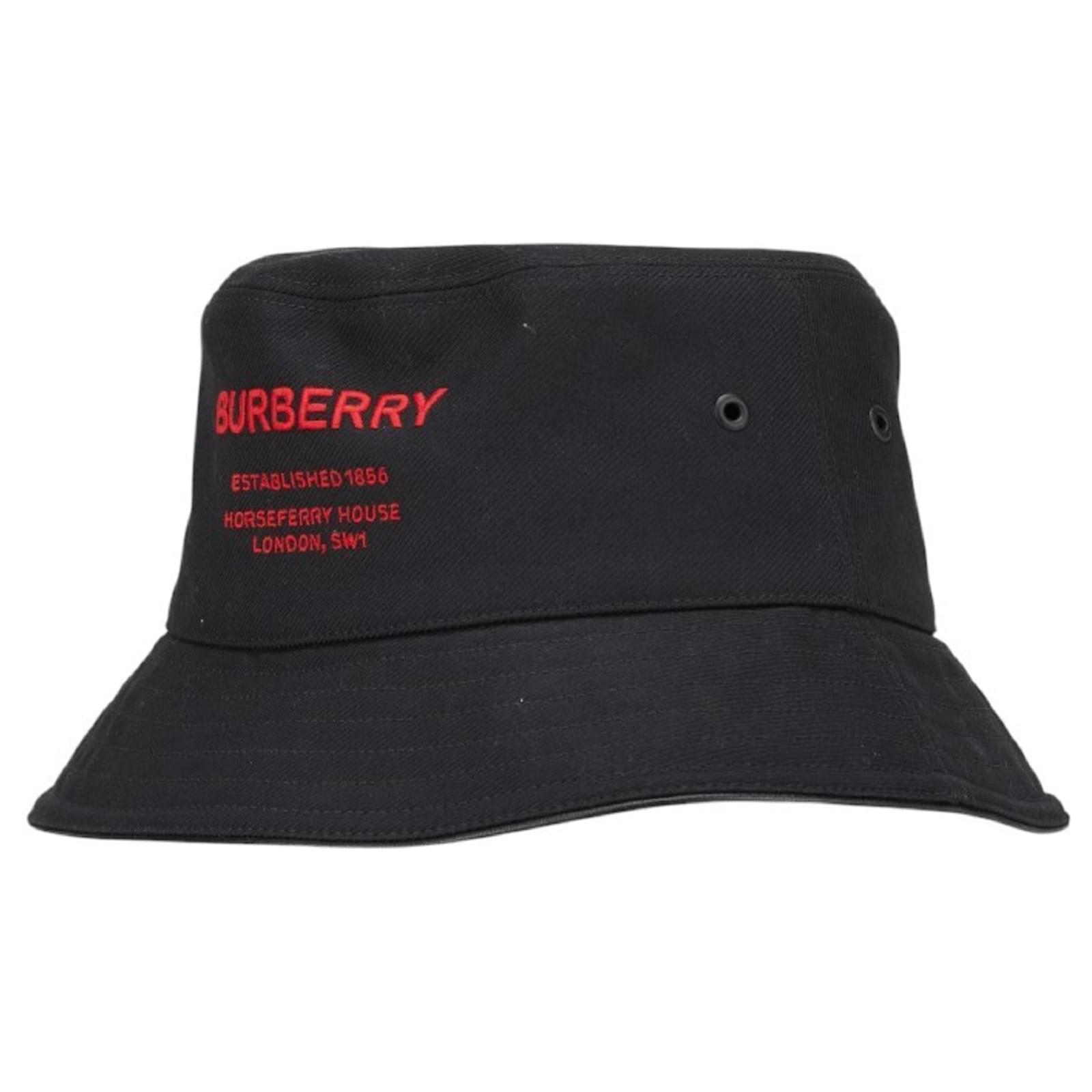 Burberry Bucket Hat Black Red Leather Cotton Joli Closet
