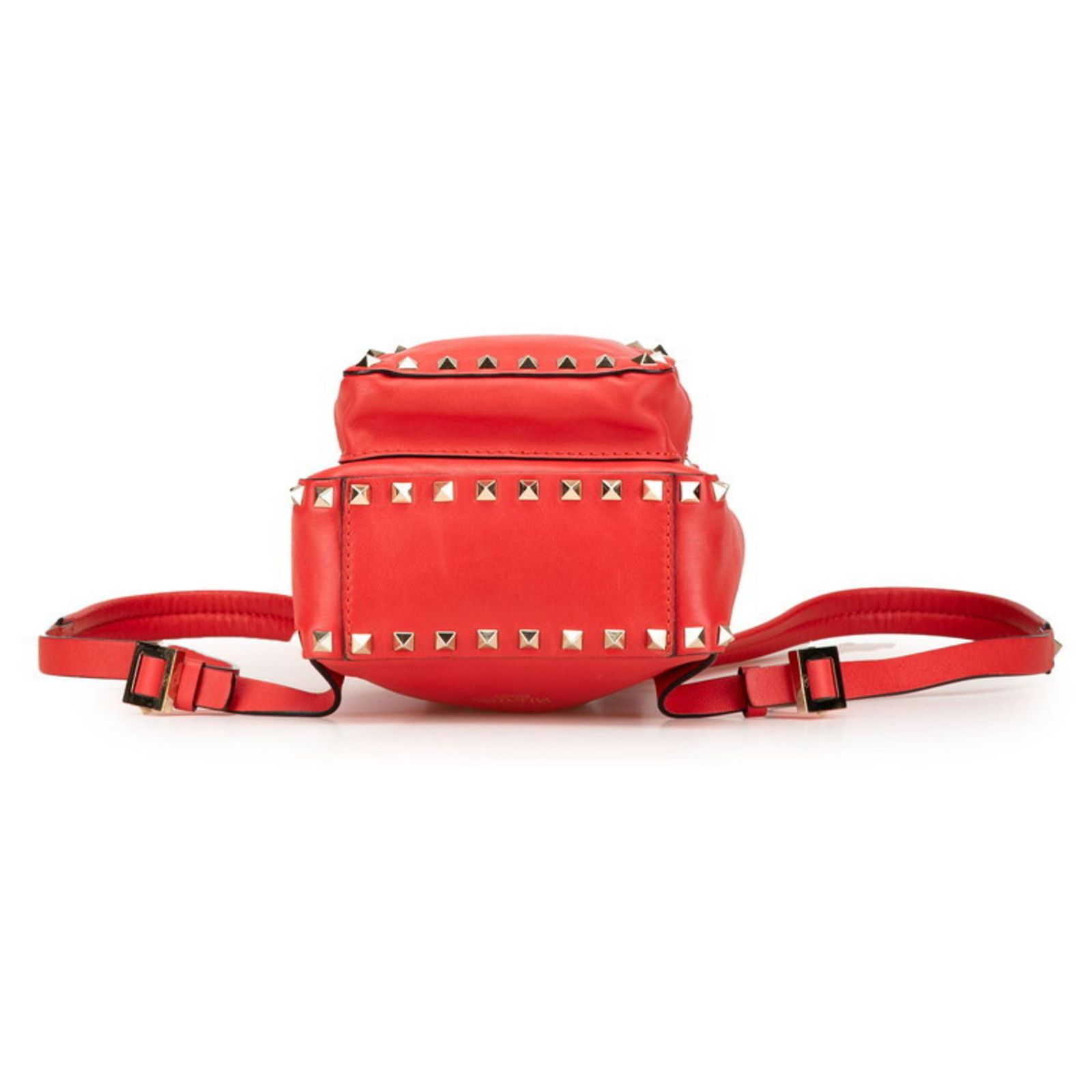 VALENTINO Studs Backpack Nylon Leather Beige Orange Auth BA6887 Rockstud spike leather backpack Valentino Garavani Beige in  main image 2