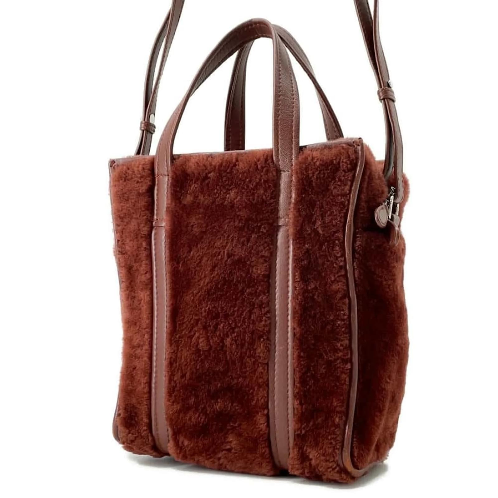 Balenciaga Shoulder Bag Bazar Shopper XS Brown Leather Fur ref - Main Image