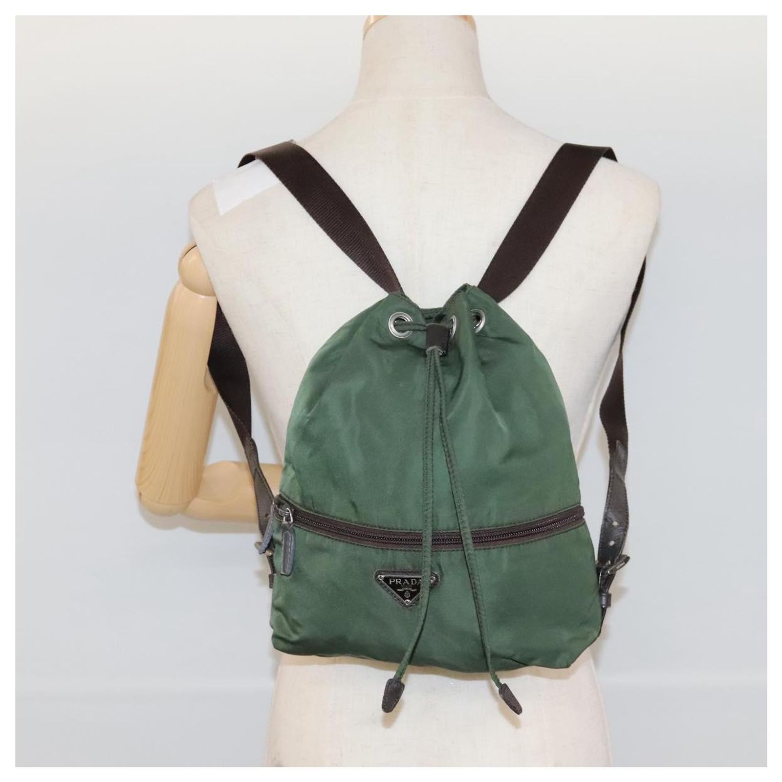 PRADA Backpack Nylon Khaki Silver Auth bs24334 PRADA Backpack Nylon Khaki Silver Auth bs24334 | eBay main image 4