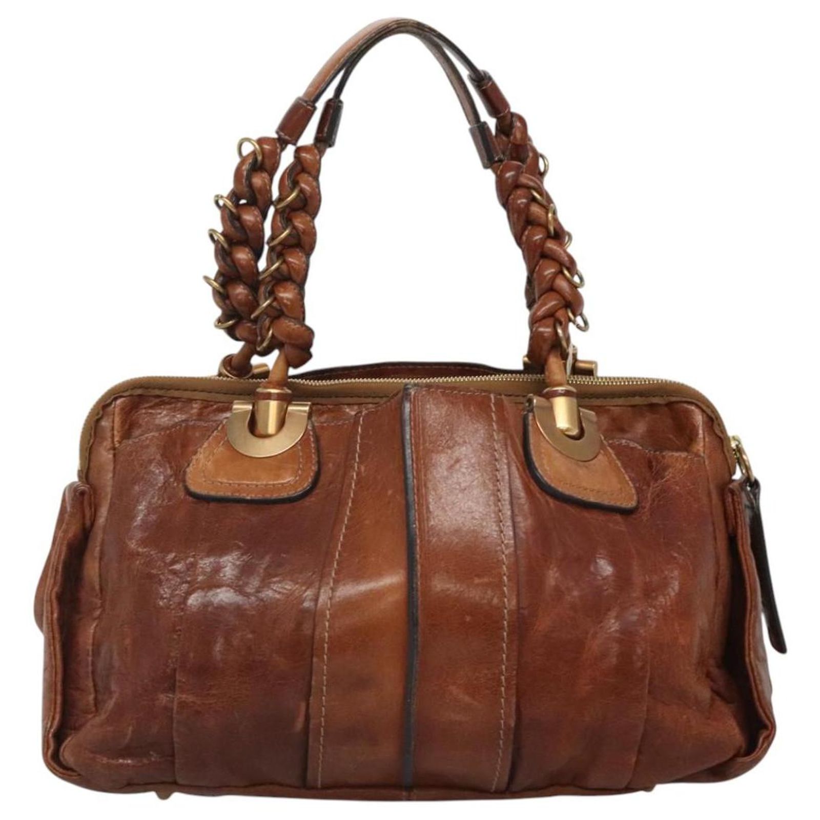 Chloé Chloe Eloise Tote Bag Leather Brown Gold Auth BA1474 Golden 