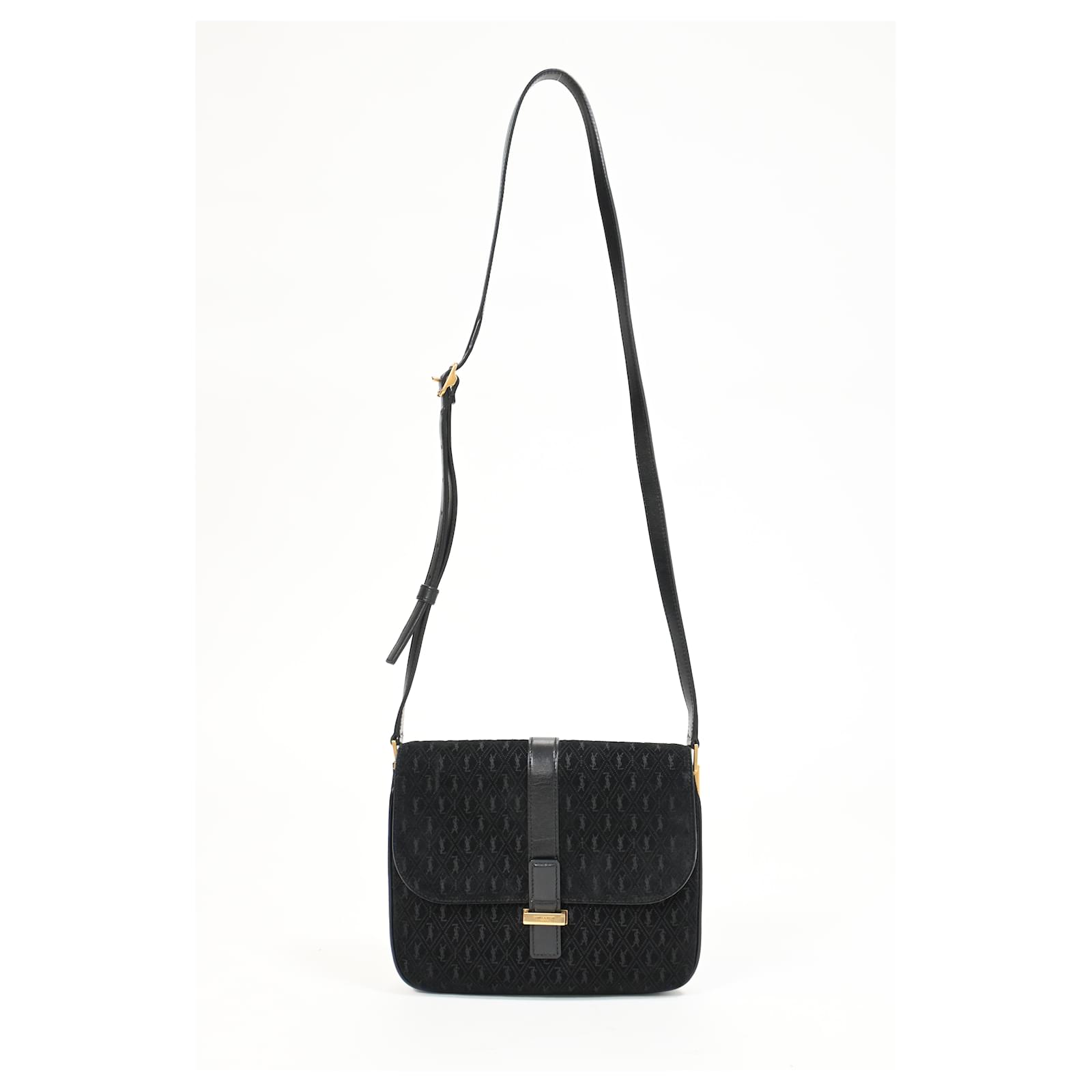 Saint Laurent Monogram All Over Small Satchel in Black Suede