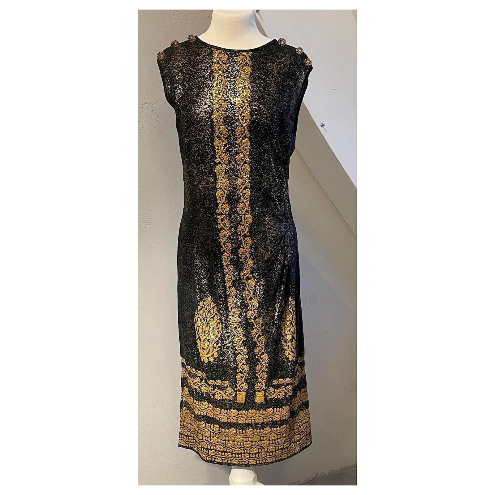 Chanel Metallic Knit Maxi Dress Black Gold Golden Cotton ref.2168315 - Joli  Closet