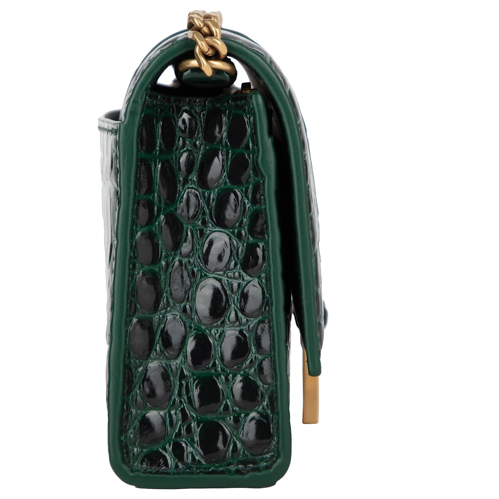 Portafoglio Balenciaga Hourglass in croco embossato con catena