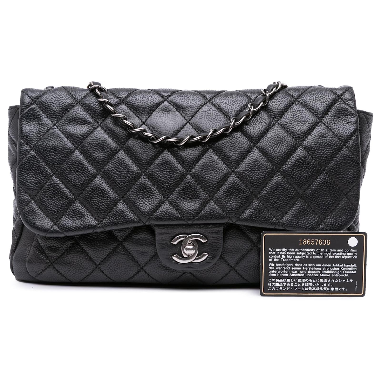 Chanel Black Large Quilted Caviar Now and Forever Flap Leather ref